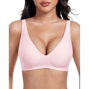 🆕Women Elegant Pink Nylon Deep V Wireless Bra Bralette Adjustable No Underwire